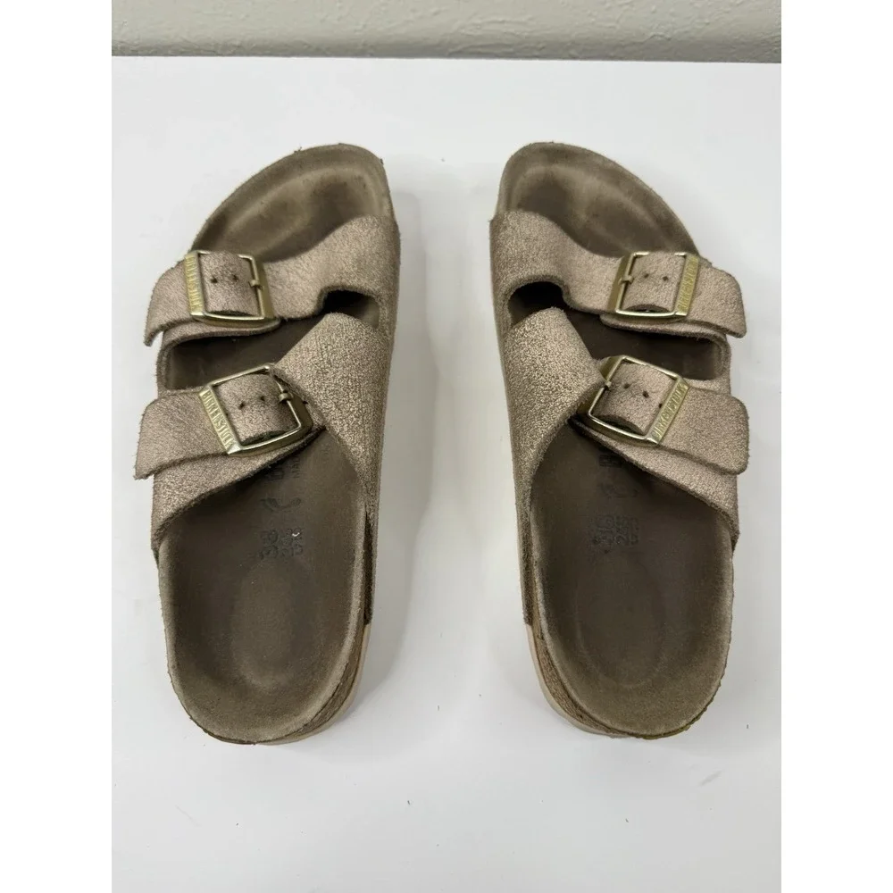 Birkenstock Womens Arizona Sandals 38 Washed Metallic Rose Big Buckle Casual 7.5